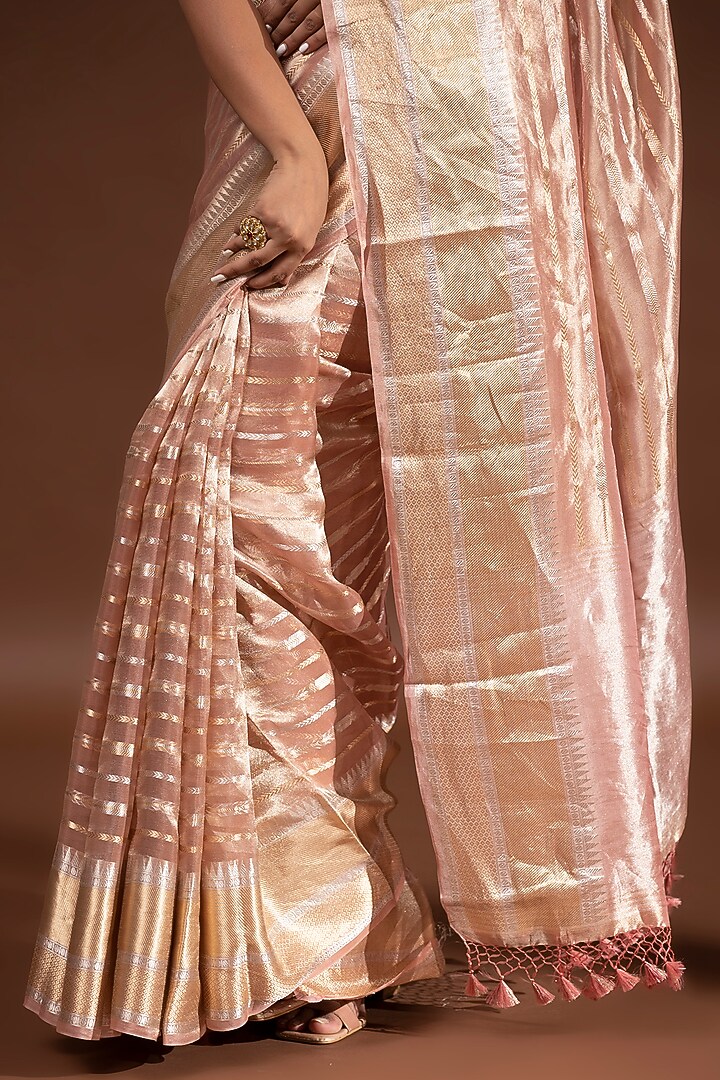 Pastel Pink Banarasi Tissue Zari Work Wedding Saree by Sacred Weaves at Pernia's Pop Up Shop