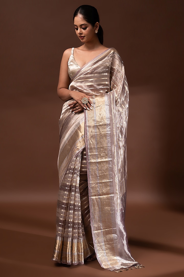 Pastel Purple Banarasi Tissue Zari Work Saree by Sacred Weaves at Pernia's Pop Up Shop