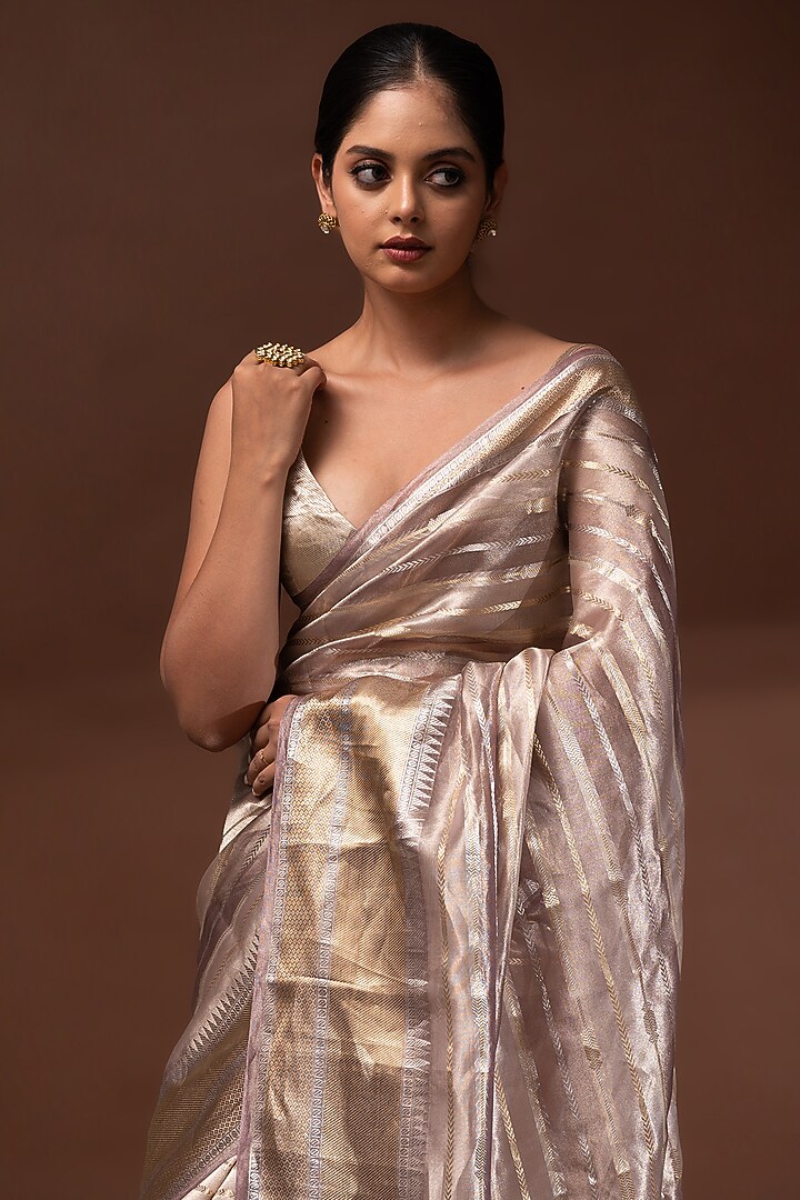 Pastel Purple Banarasi Tissue Zari Work Wedding Saree by Sacred Weaves at Pernia's Pop Up Shop