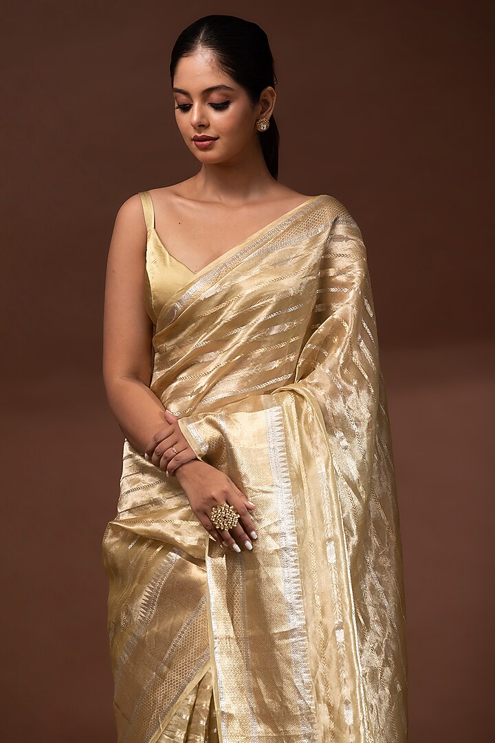 Pastel Yellow Banarasi Tissue Zari Work Wedding Saree by Sacred Weaves at Pernia's Pop Up Shop