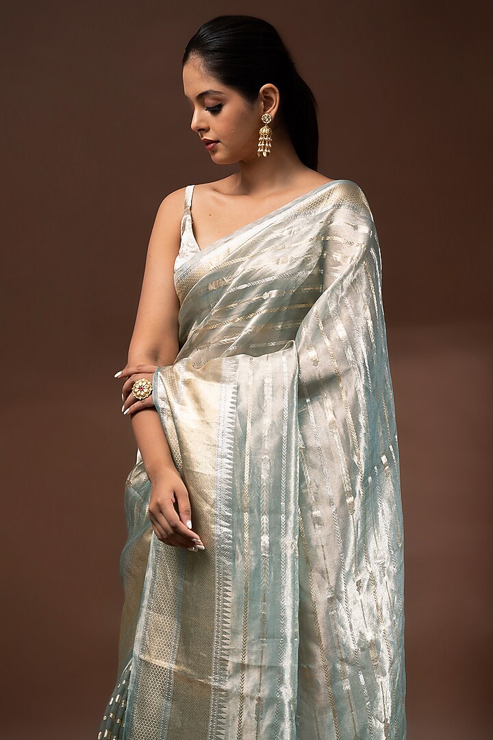 Sea Green Banarasi Tissue Zari Work Wedding Saree by Sacred Weaves at Pernia's Pop Up Shop