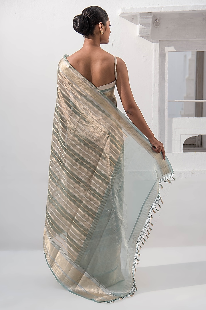Teal Blue Banarasi Tissue Zari Work Wedding Saree by Sacred Weaves at Pernia's Pop Up Shop