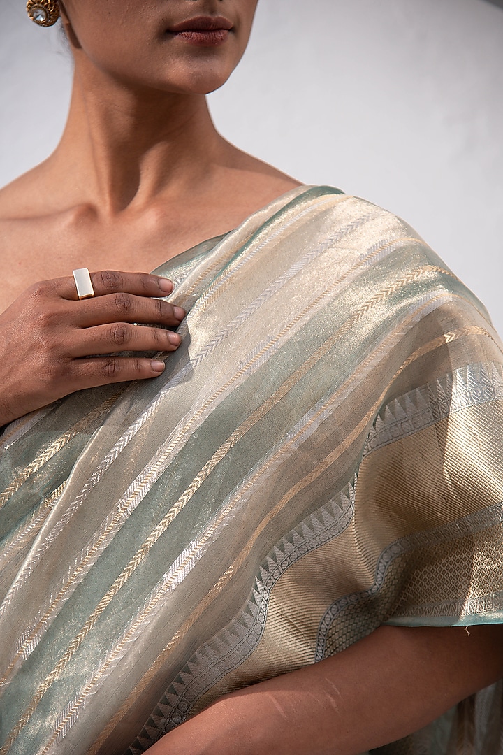 Teal Blue Banarasi Tissue Zari Work Wedding Saree by Sacred Weaves at Pernia's Pop Up Shop