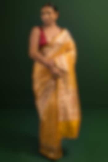 Yellow Handloom Paithani Katan Silk Banarasi Saree by Sacred Weaves
