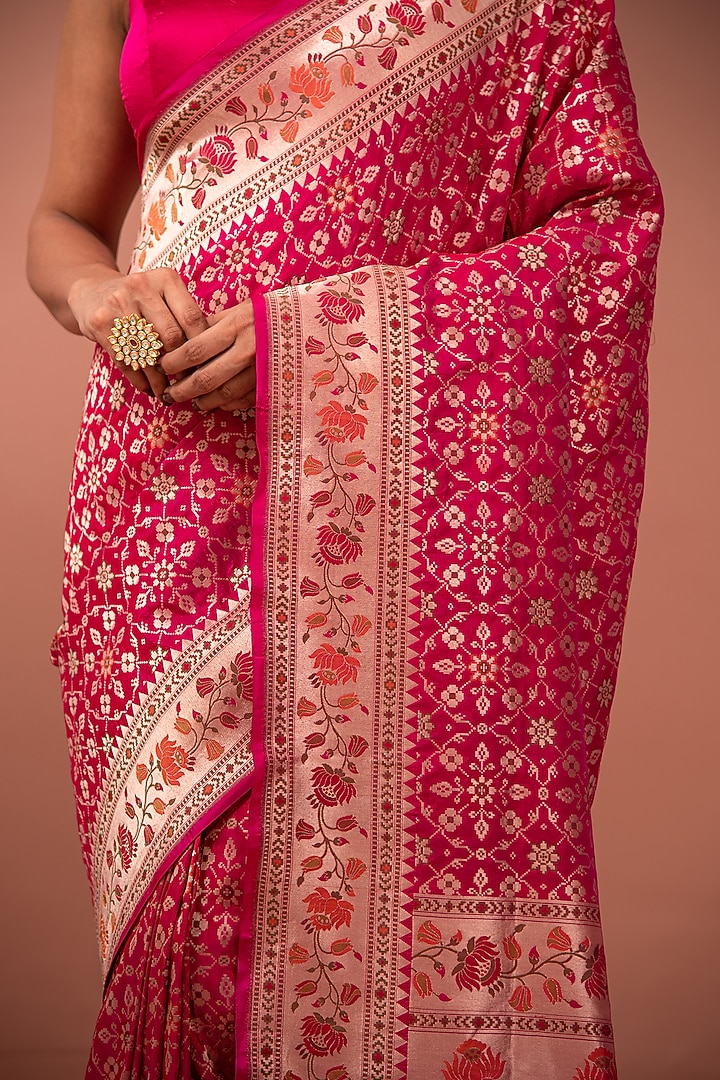 Magenta Handloom Paithani Meenakari Katan Silk Banarasi Wedding Saree by Sacred Weaves at Pernia's Pop Up Shop