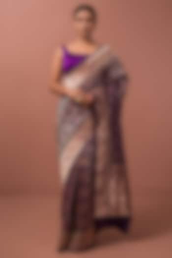 Purple Handloom Paithani Meenakari Katan Silk Banarasi Saree by Sacred Weaves