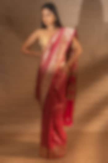 Dark Pink Handloom Paithani Meenakari Katan Silk Banarasi Saree by Sacred Weaves
