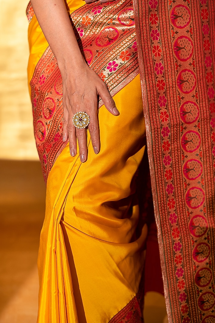 Yellow Handloom Paithani Katan Silk Banarasi Wedding Saree by Sacred Weaves at Pernia's Pop Up Shop