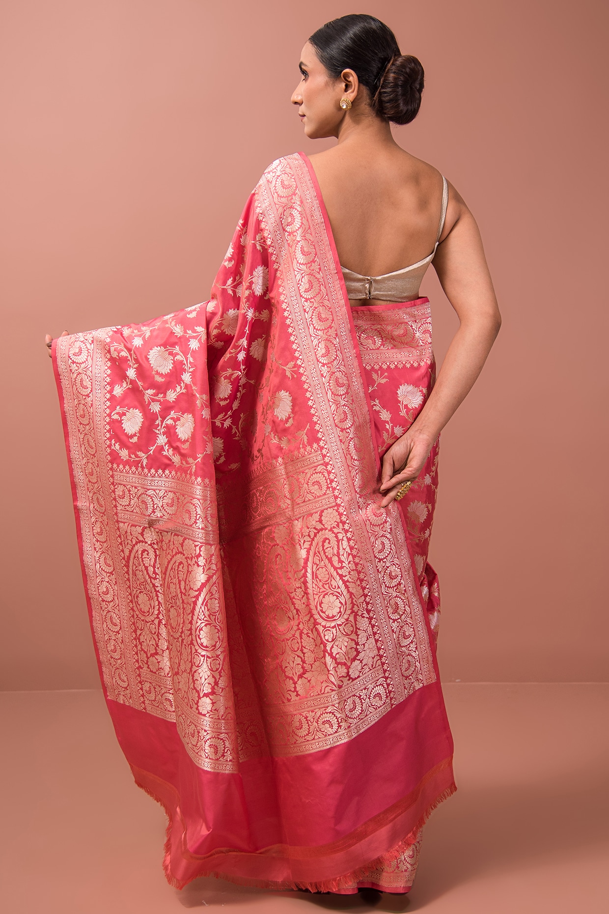 The Leaf Saree Rani Pink Orange – Queen of Hearts India