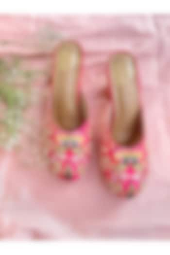 Pink Satin Zardosi Embroidered Heels by Schon Zapato at Pernia's Pop Up Shop