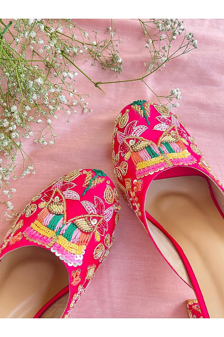 Pink Satin Zardosi Embroidered Heels by Schon Zapato at Pernia's Pop Up Shop