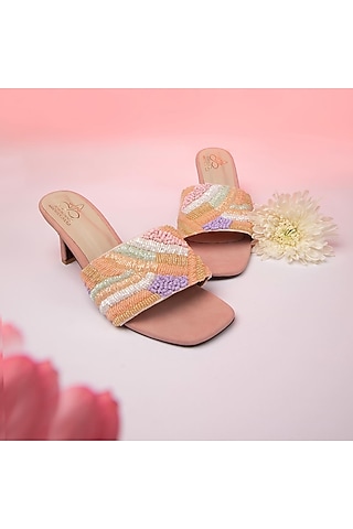 Multi-Colored Vegan Leather Sequins Embellished Heels by Schon Zapato