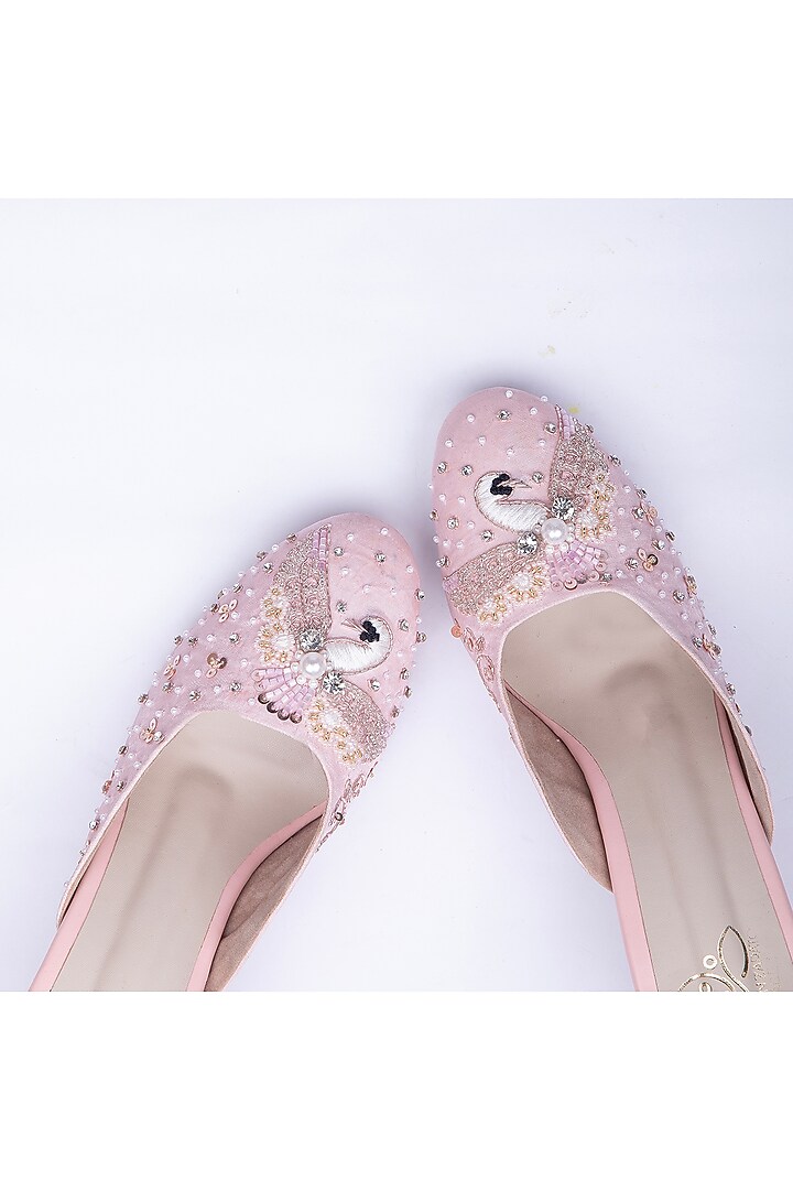 Baby Pink Satin Hand Embroidered Heels by Schon Zapato at Pernia's Pop Up Shop