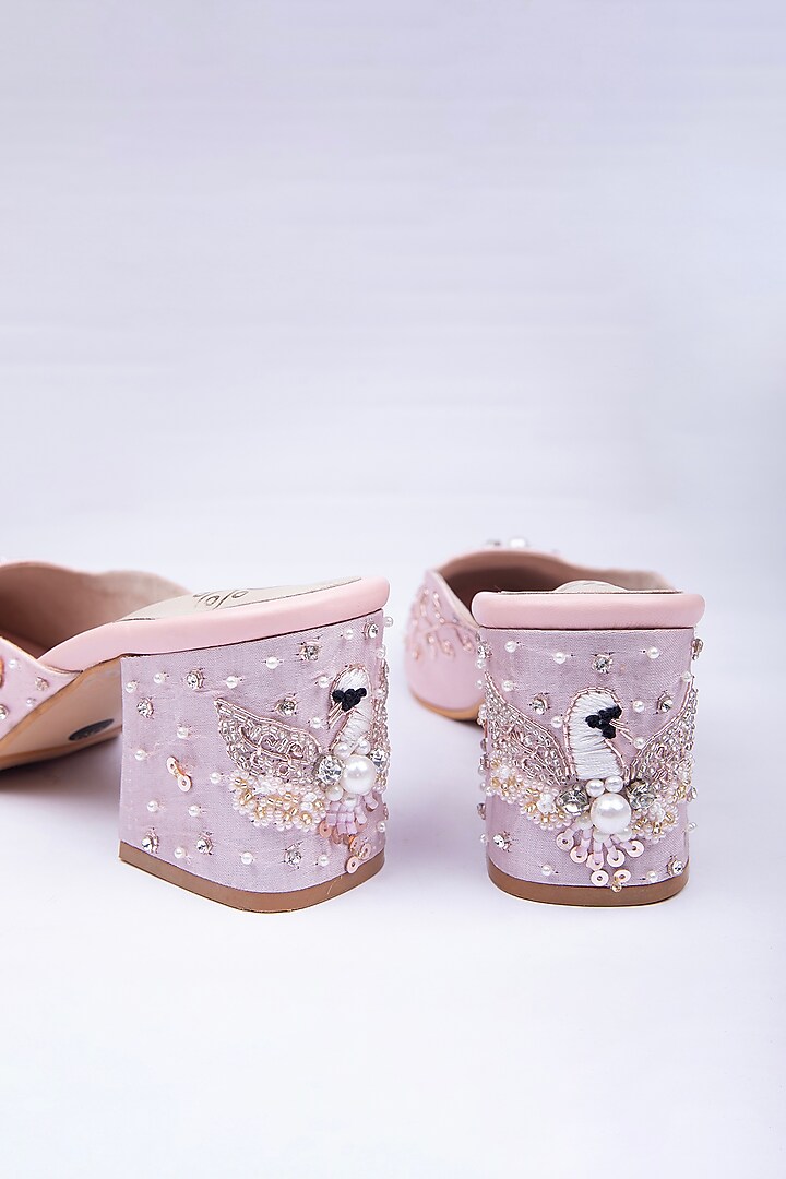 Baby Pink Satin Hand Embroidered Heels by Schon Zapato at Pernia's Pop Up Shop