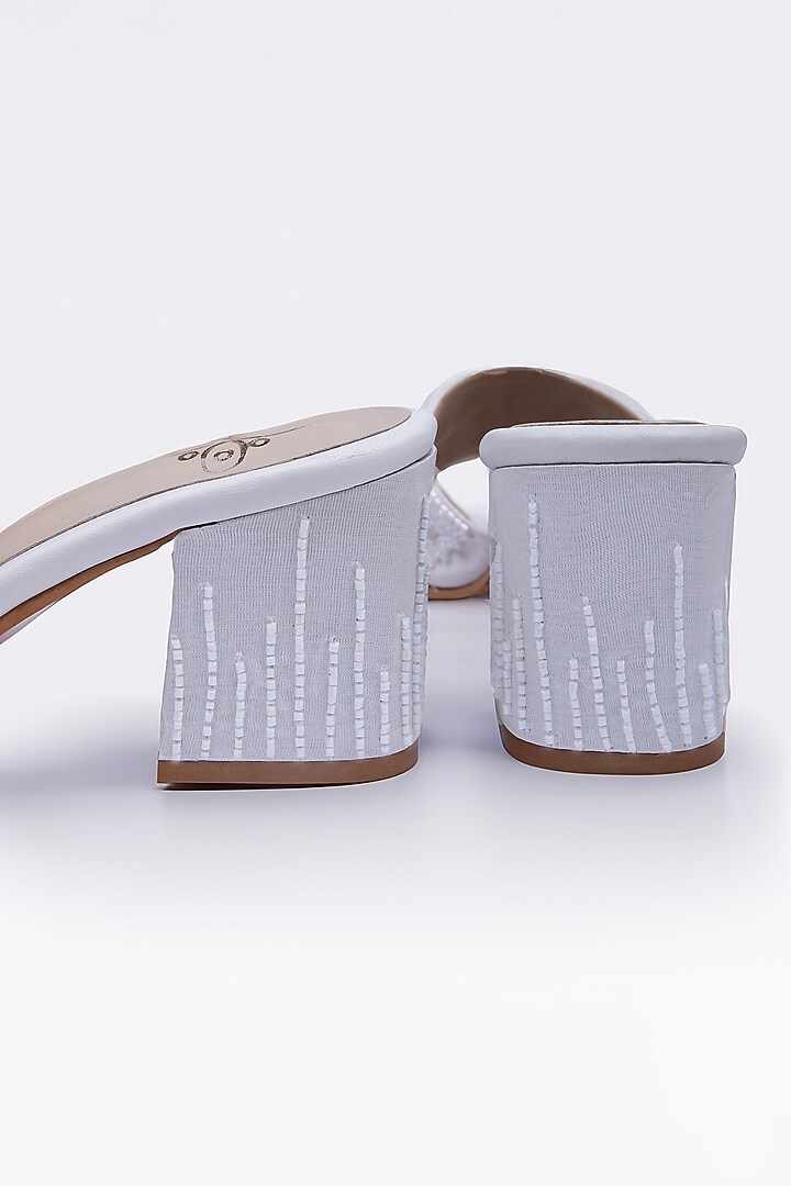 White Satin Moti Embellished Heels by Schon Zapato at Pernia's Pop Up Shop