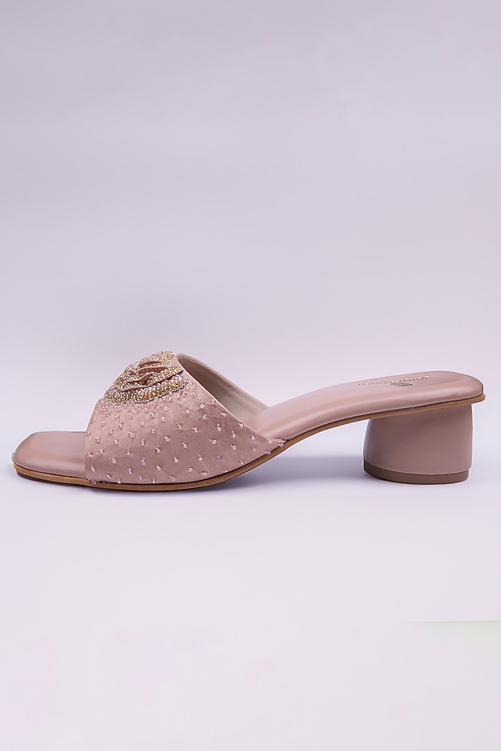Baby Pink Satin Moti Embellished Heels by Schon Zapato at Pernia's Pop Up Shop