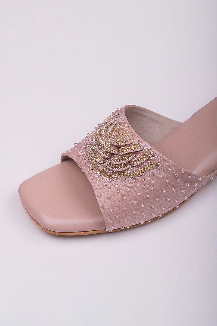 Baby Pink Satin Moti Embellished Heels by Schon Zapato at Pernia's Pop Up Shop