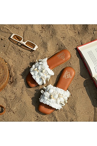 Tan Vegan Leather Shell Embellished Flats by Schon Zapato