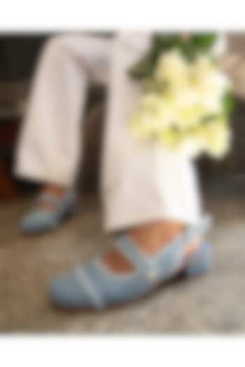 Blue Denim Mules by Schon Zapato at Pernia's Pop Up Shop