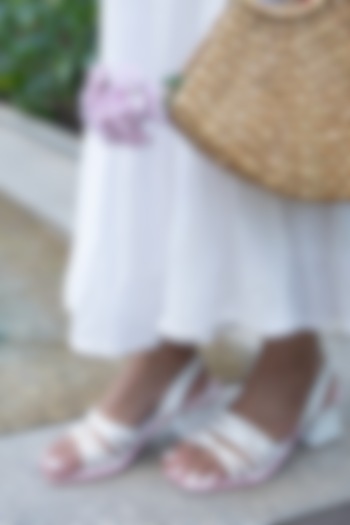 White PU Leather Embroidered Heels by Schon Zapato at Pernia's Pop Up Shop