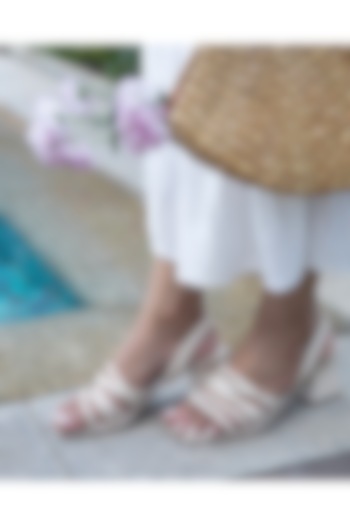 Beige PU Leather Embroidered Heels by Schon Zapato at Pernia's Pop Up Shop