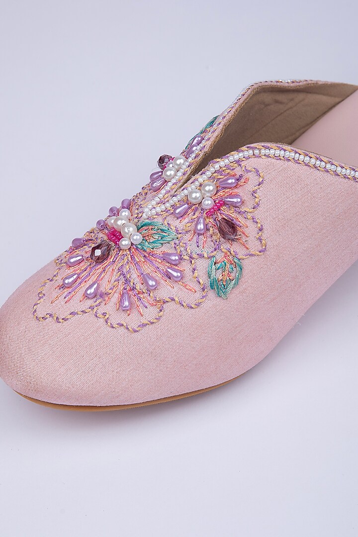 Pink Raw Silk Threadwork Mules by Schon Zapato at Pernia's Pop Up Shop