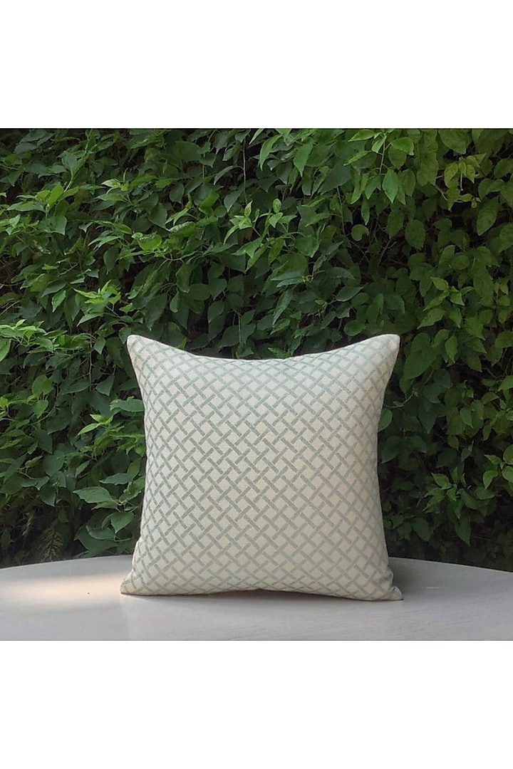 Sea Green & White Cotton Cushion Cover by Studio Covers