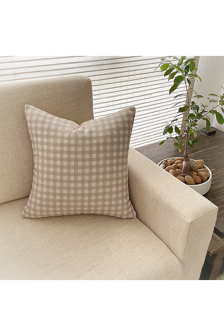 Ivory Linen Blend Checkered Cushion Cover by Studio Covers