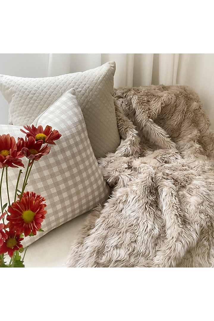 Ivory Linen Blend Checkered Cushion Cover by Studio Covers at Pernia's Pop Up Shop