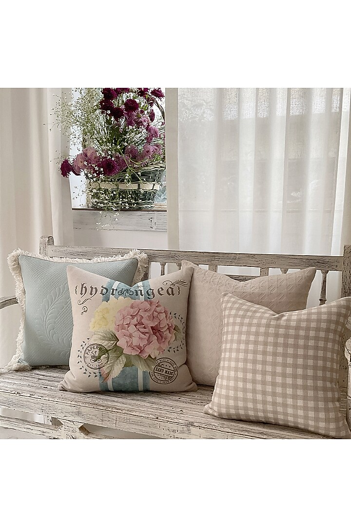 Ivory Linen Blend Checkered Cushion Cover by Studio Covers at Pernia's Pop Up Shop