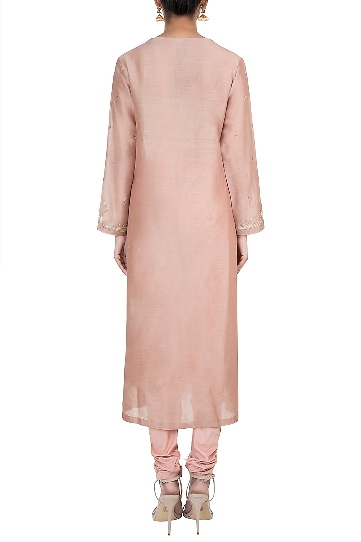 Light Brown Embroidered Kurta With Churidar Pants by Samant Chauhan at Pernia's Pop Up Shop