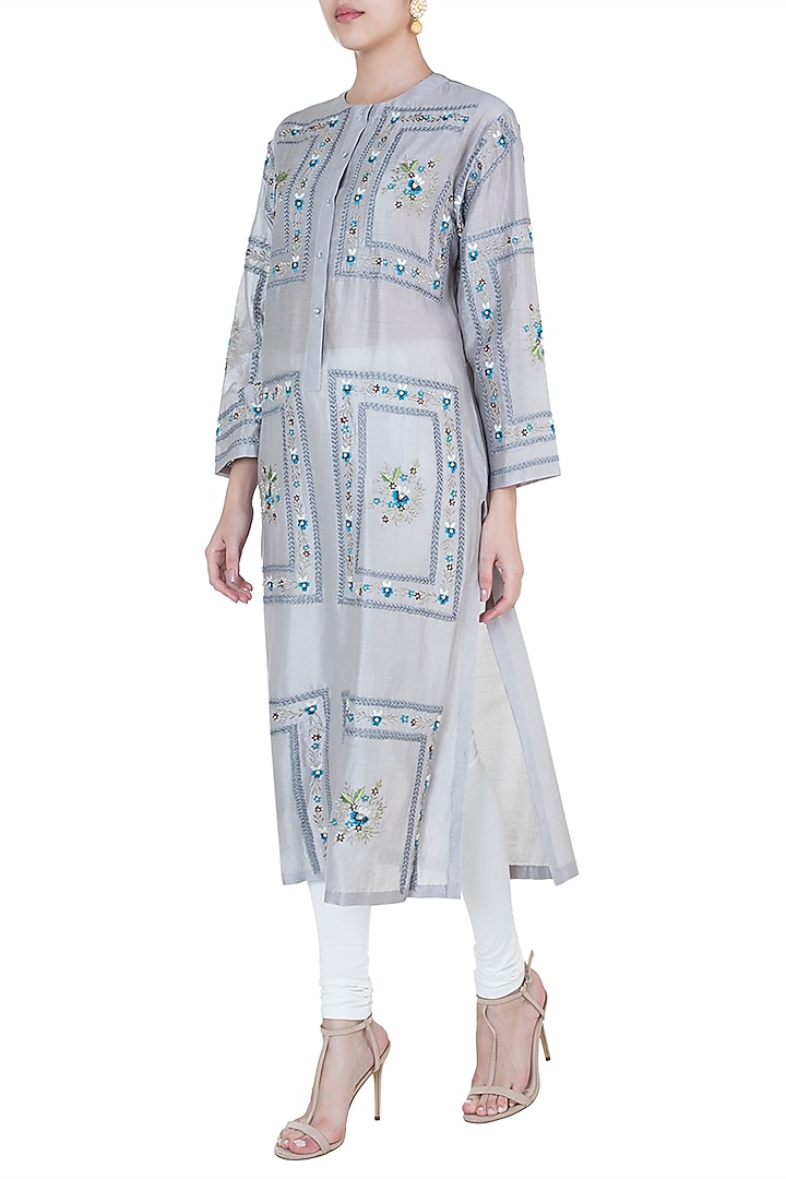 Powder Blue Embroidered Kurta by Samant Chauhan at Pernia's Pop Up Shop