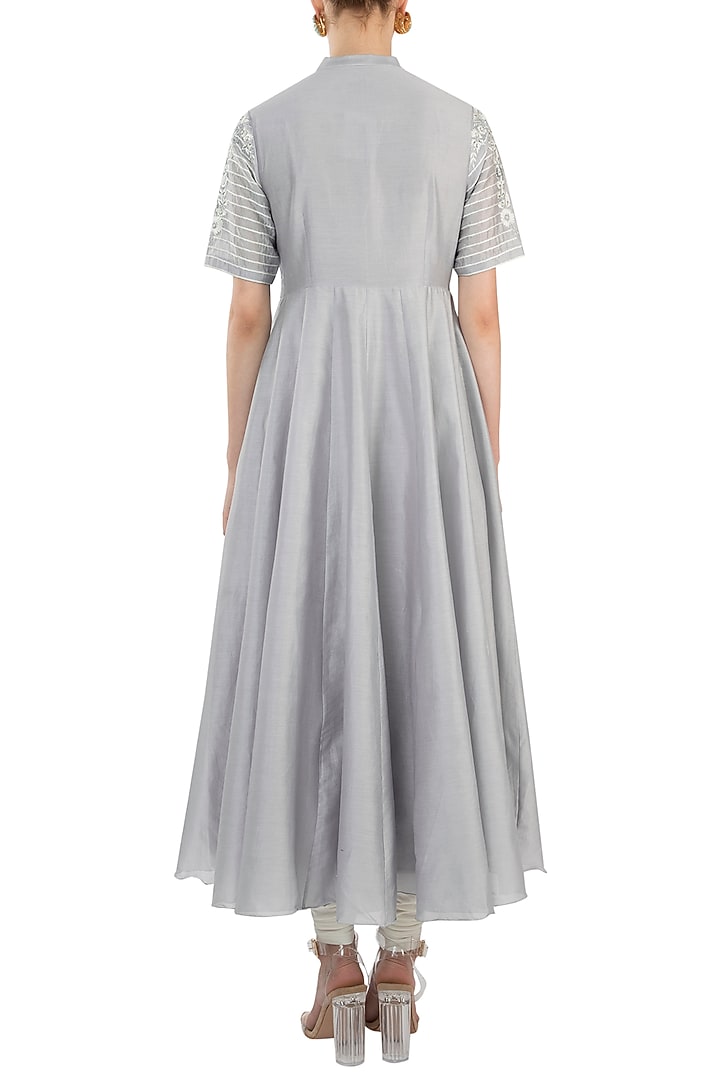 Powder Blue Embroidered High Neck Vacation Dress by Samant Chauhan at Pernia's Pop Up Shop