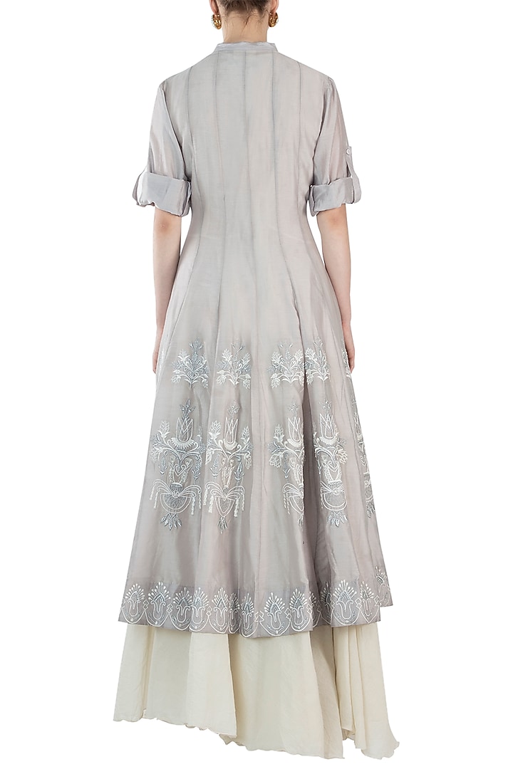 Grey Embroidered Vacation Dress With Off White Maxi Inner Vacation Dress by Samant Chauhan at Pernia's Pop Up Shop