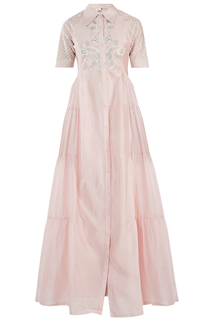 Pink Embroidered Tier Vacation Dress by Samant Chauhan at Pernia's Pop Up Shop