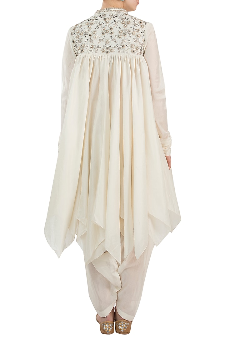 Off White Embroidery High Low Mini Vacation Dress by Samant Chauhan at Pernia's Pop Up Shop