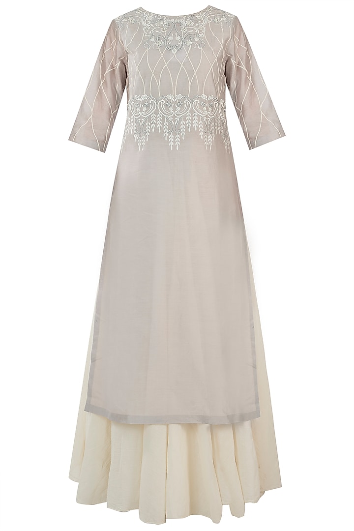 Grey Embroidered Kurta With Off White Inner Vacation Dress by Samant Chauhan at Pernia's Pop Up Shop