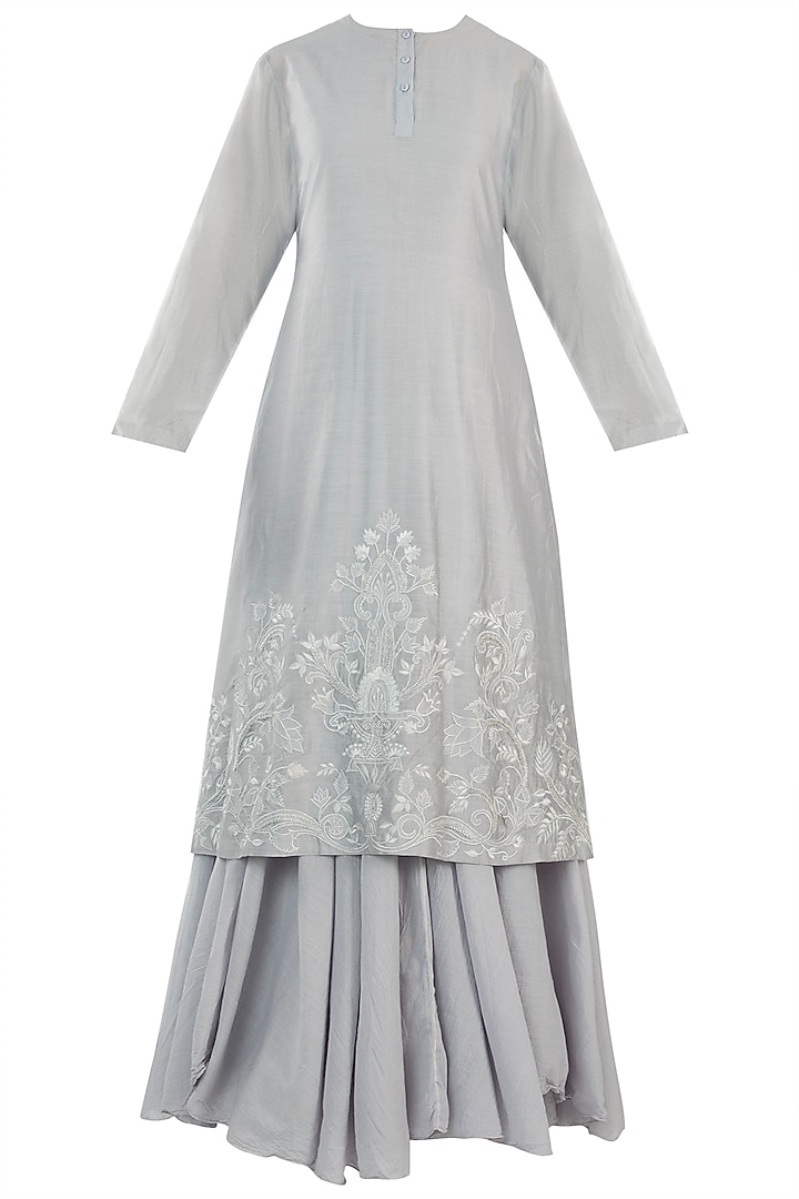 Powder Blue Embroidered Kurta With Inner Vacation Dress by Samant Chauhan at Pernia's Pop Up Shop
