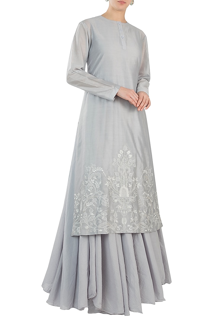Powder Blue Embroidered Kurta With Inner Vacation Dress by Samant Chauhan at Pernia's Pop Up Shop