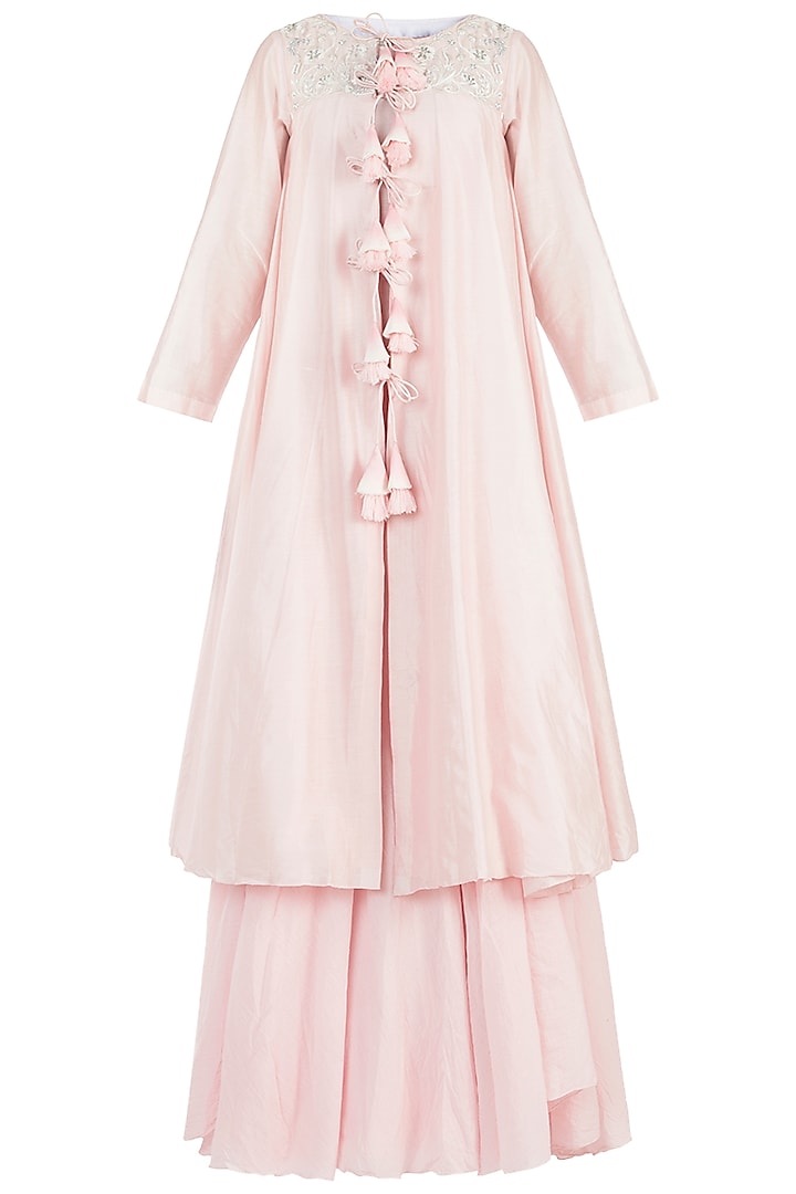 Pink Embroidered Kurta With Maxi Inner Cocktail Dress by Samant Chauhan at Pernia's Pop Up Shop