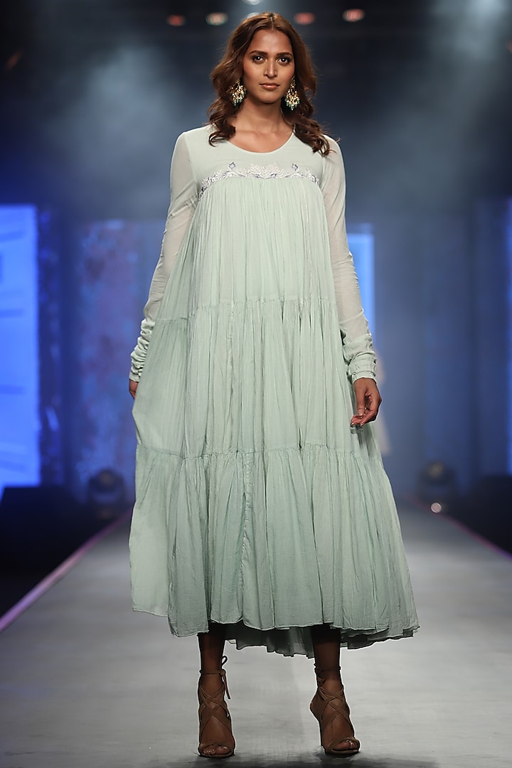 Mint Green Embroidered Tier Dress by Samant Chauhan