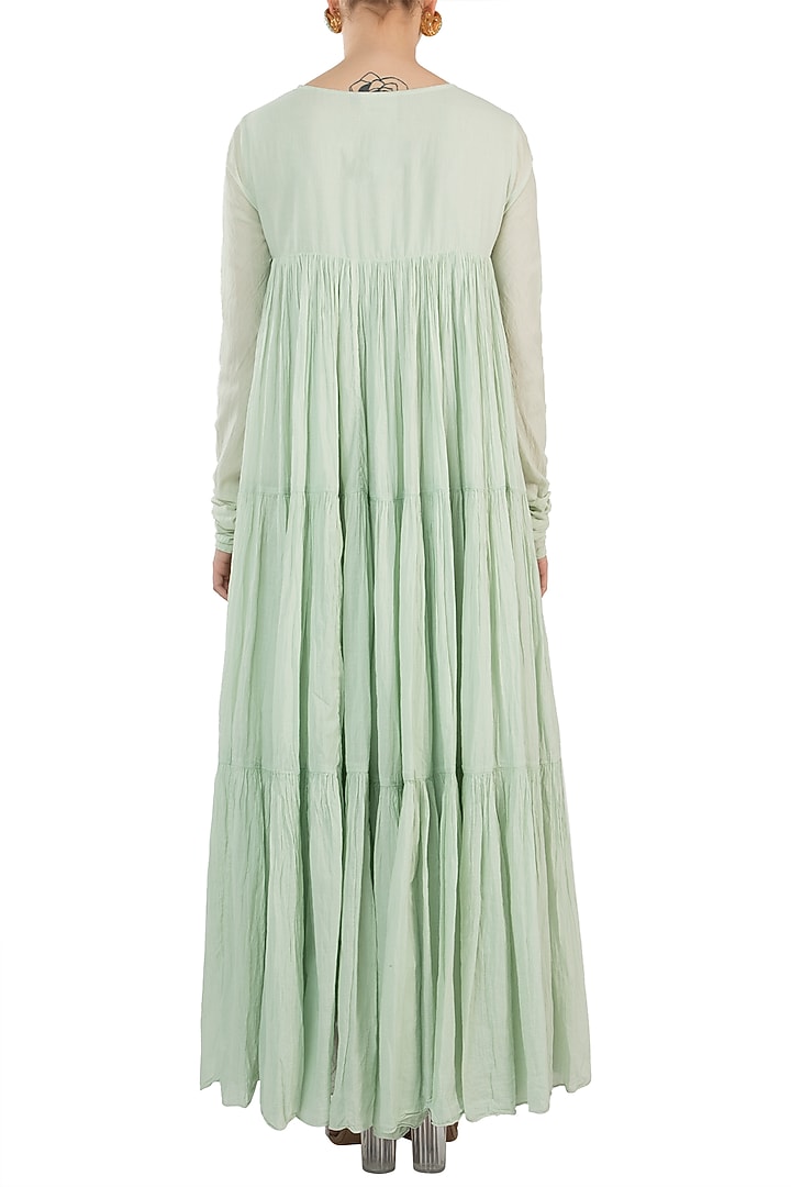 Mint Green Embroidered Tier Vacation Dress by Samant Chauhan at Pernia's Pop Up Shop