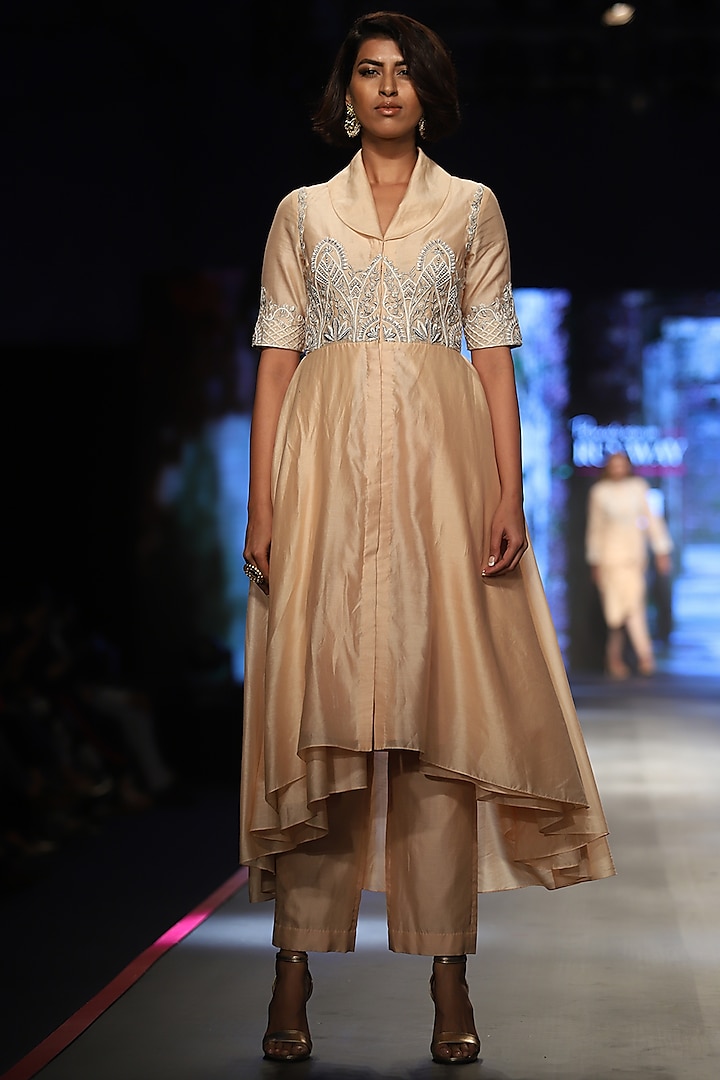 Light Peach Embroidered Jacket With Trouser Pants by Samant Chauhan
