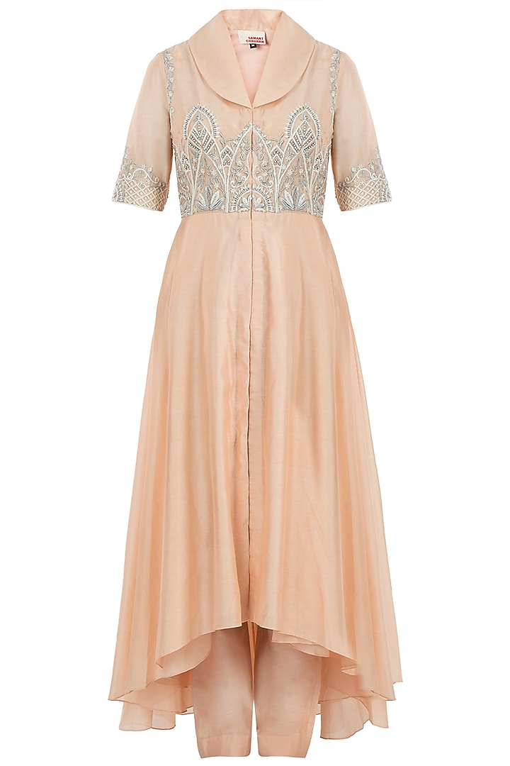 Light Peach Embroidered Jacket With Trouser Pants by Samant Chauhan at Pernia's Pop Up Shop