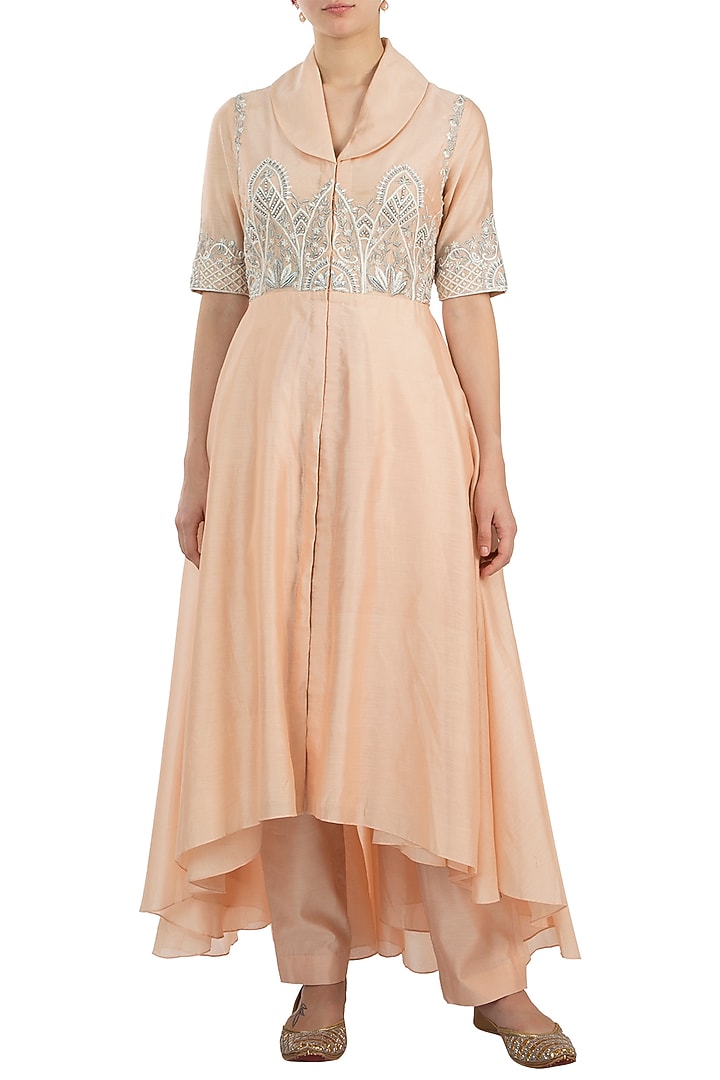 Light Peach Embroidered Jacket With Trouser Pants by Samant Chauhan at Pernia's Pop Up Shop