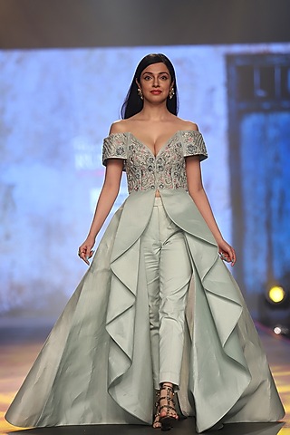 Mint Green Embroidered Jacket With Trousers Pants by Samant Chauhan