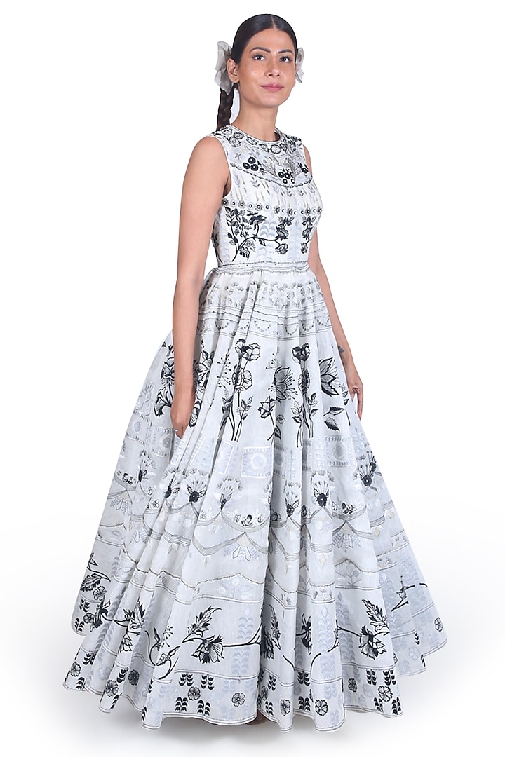 Off White Embroidered Gown by Samant Chauhan