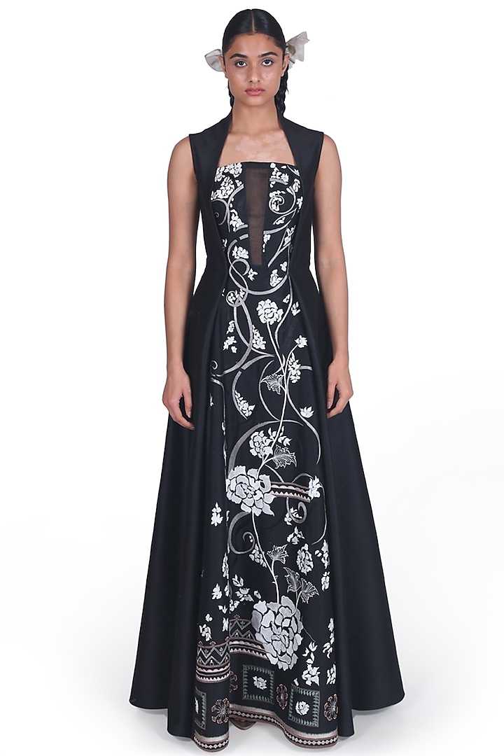 Black Zardosi Embroidered Gown by Samant Chauhan