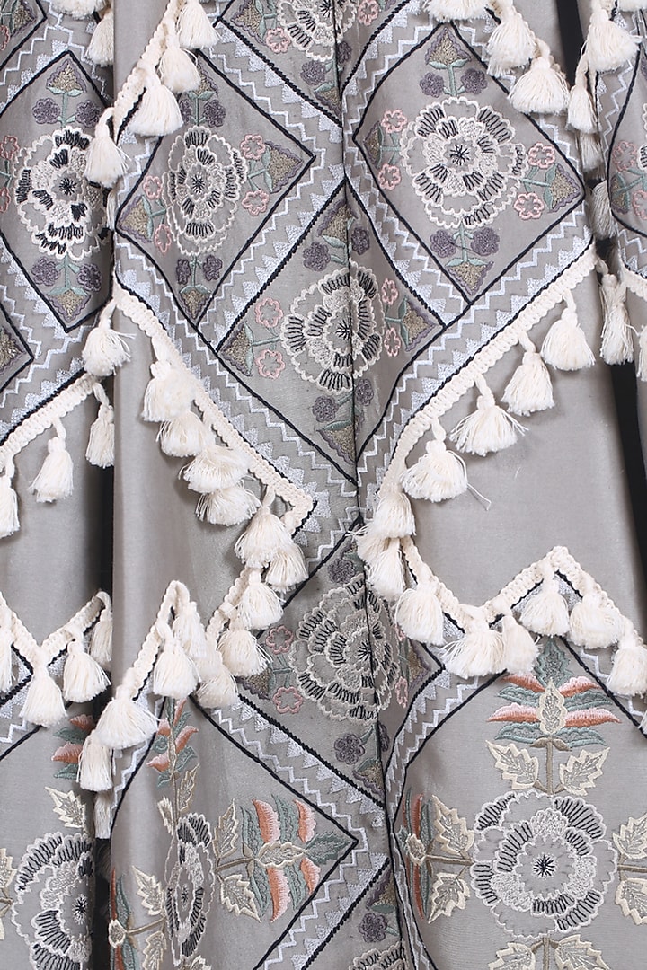 Grey Embroidered Front Open Gown by Samant Chauhan at Pernia's Pop Up Shop