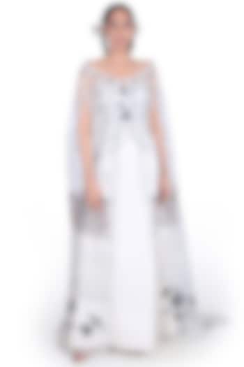 White Off Shoulder Gown With Cape by Samant Chauhan